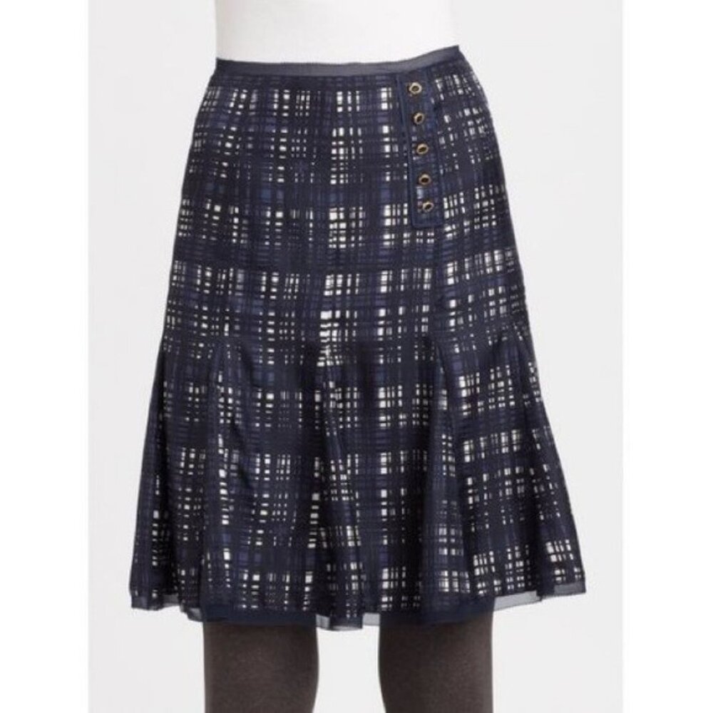 TORY BURCH Normandy Blue Pleated Silk Skirt Size 12